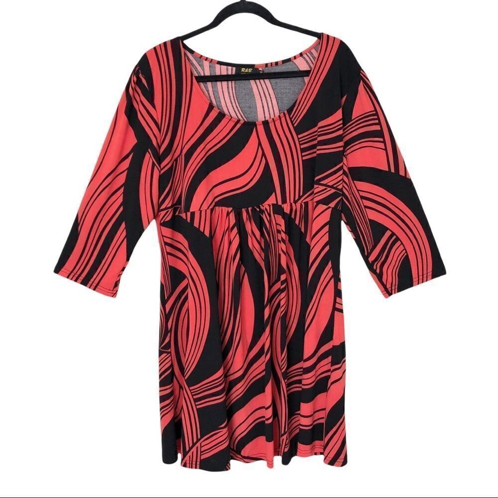 R&B Collections Plus Size Red/Black Babydoll Dress/Tunic Top Size 2XL